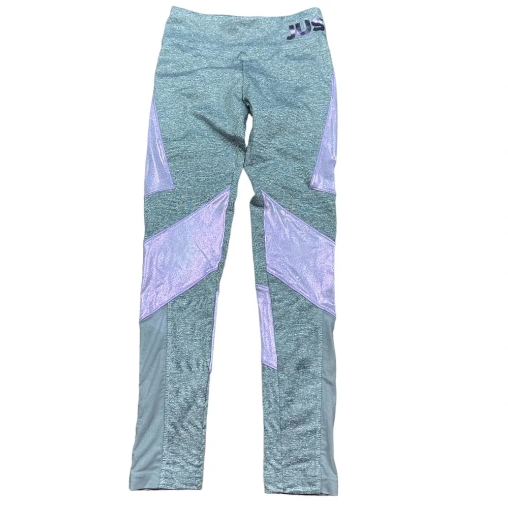 JUSTICE: Girl’s Gray & Metallic Purple Athletic Leggings -Size 12